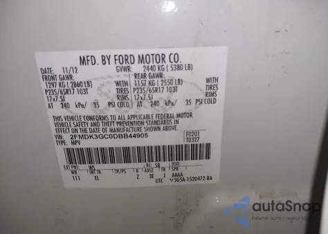 2013 Ford Edge Se из США, поврежденный, VIN 2FMDK3GC0DBB44905